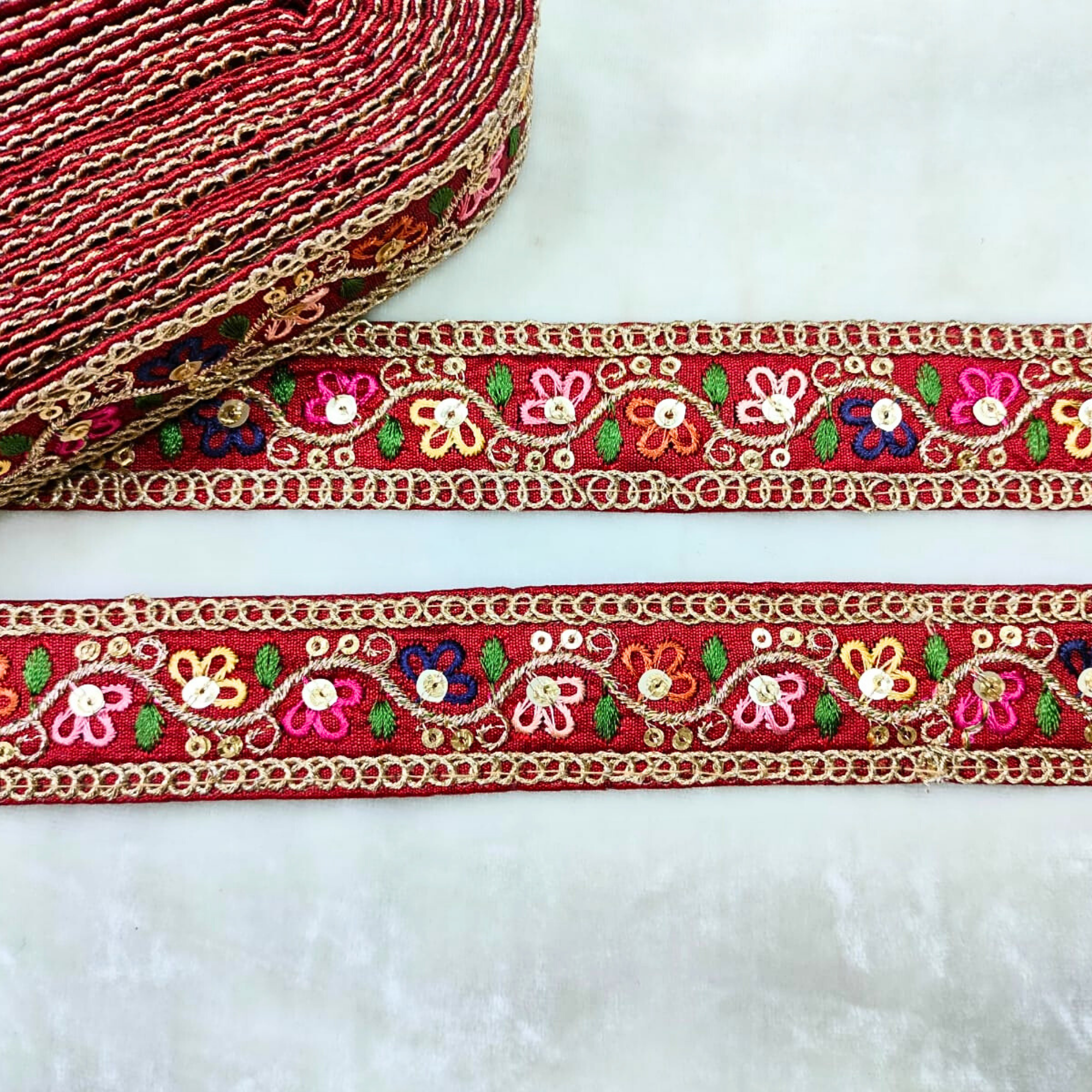 Vibrant Multicolor Floral Lace Trim