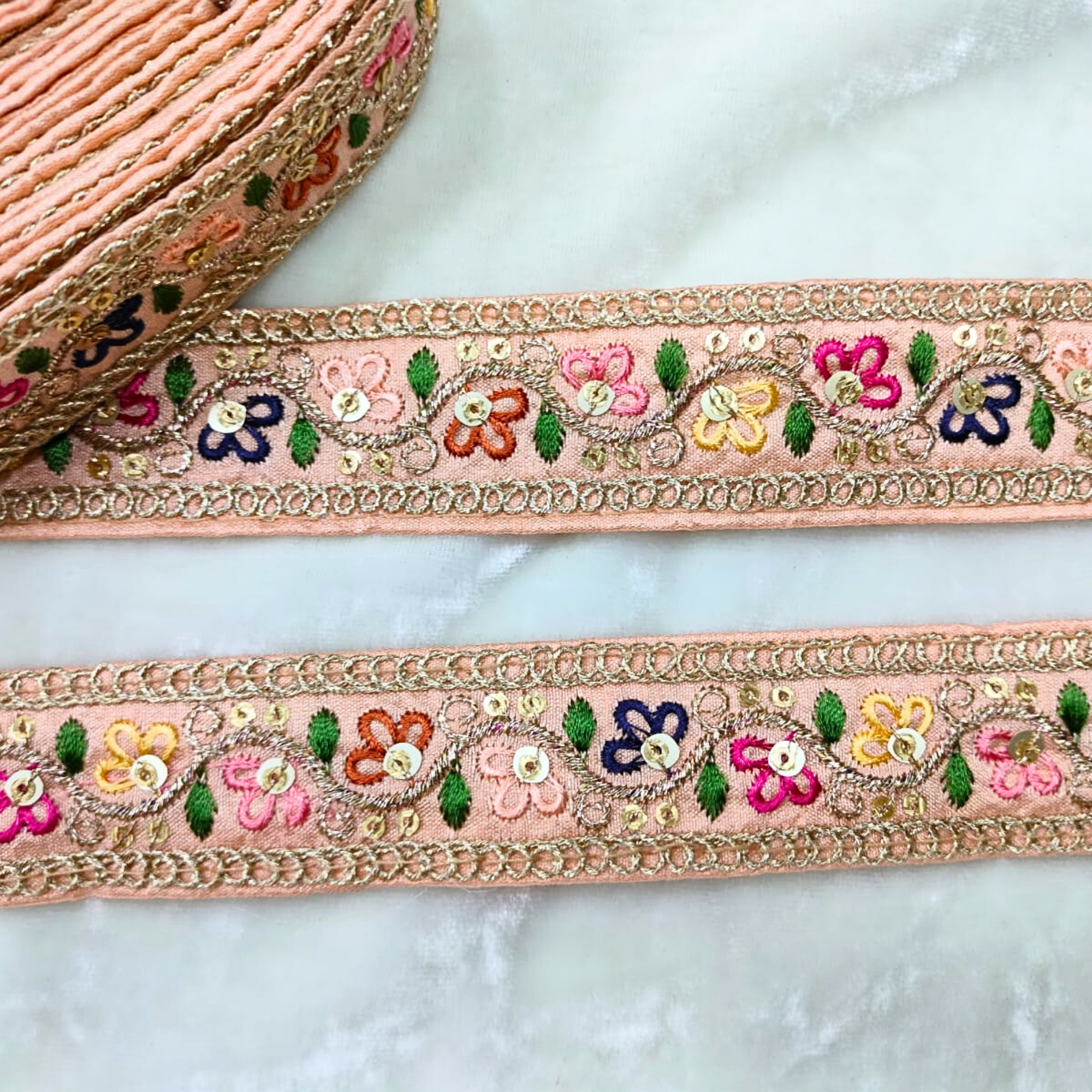 Vibrant Multicolor Floral Lace Trim