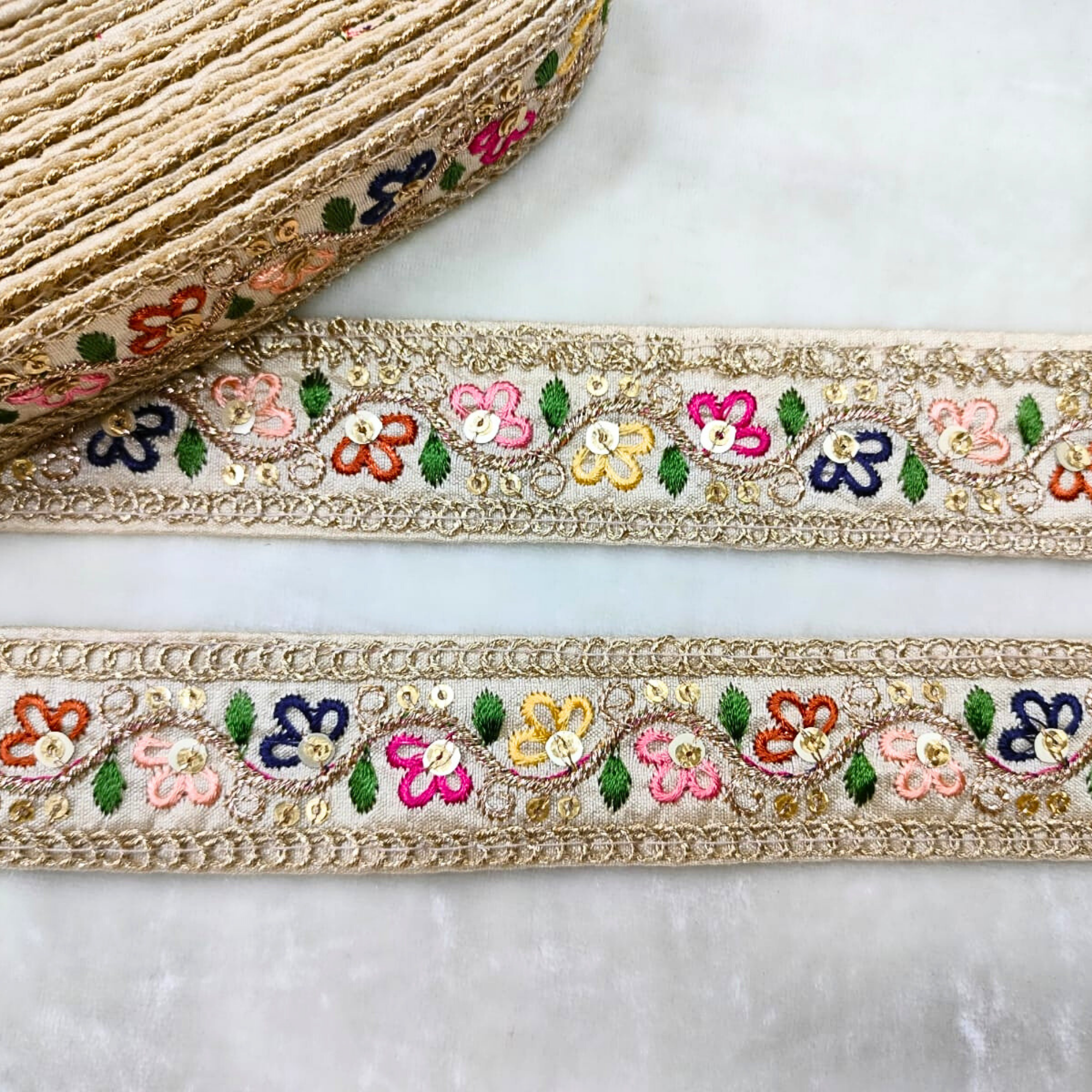 Vibrant Multicolor Floral Lace Trim