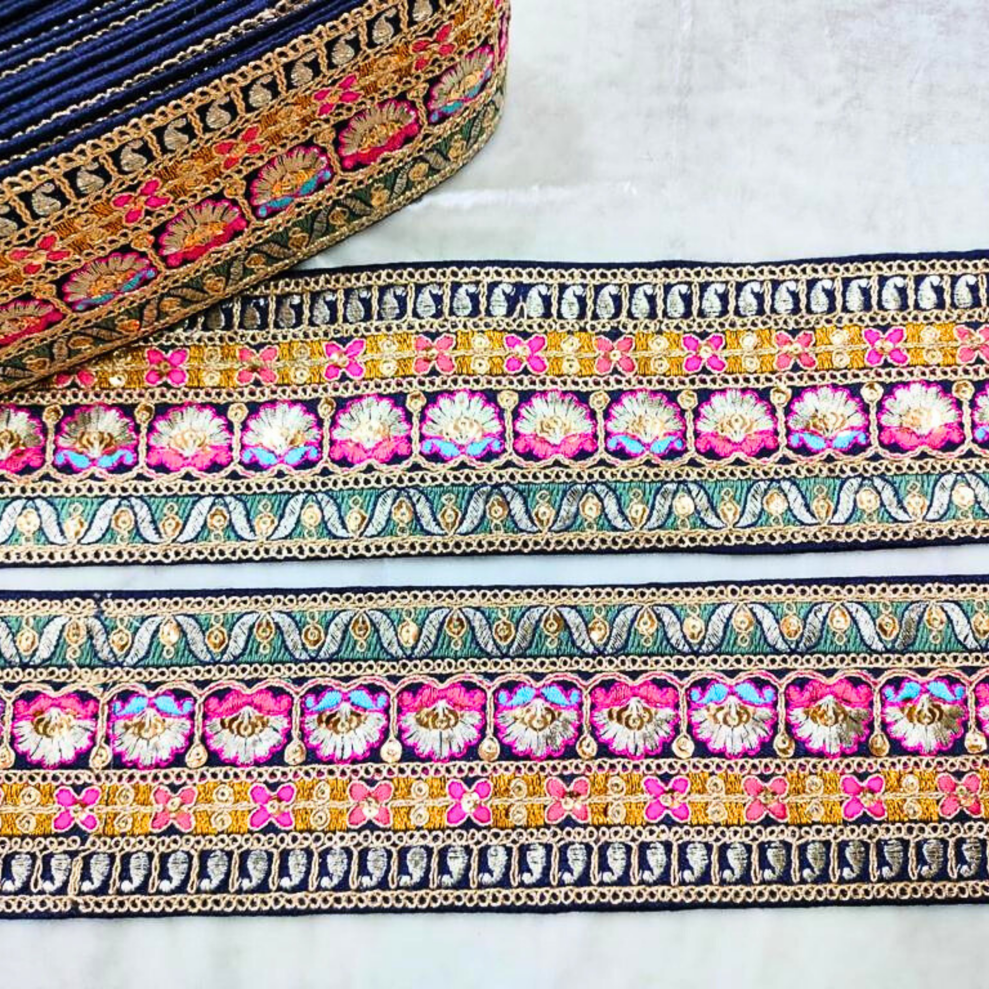Multicolor Embroidery Work Lace