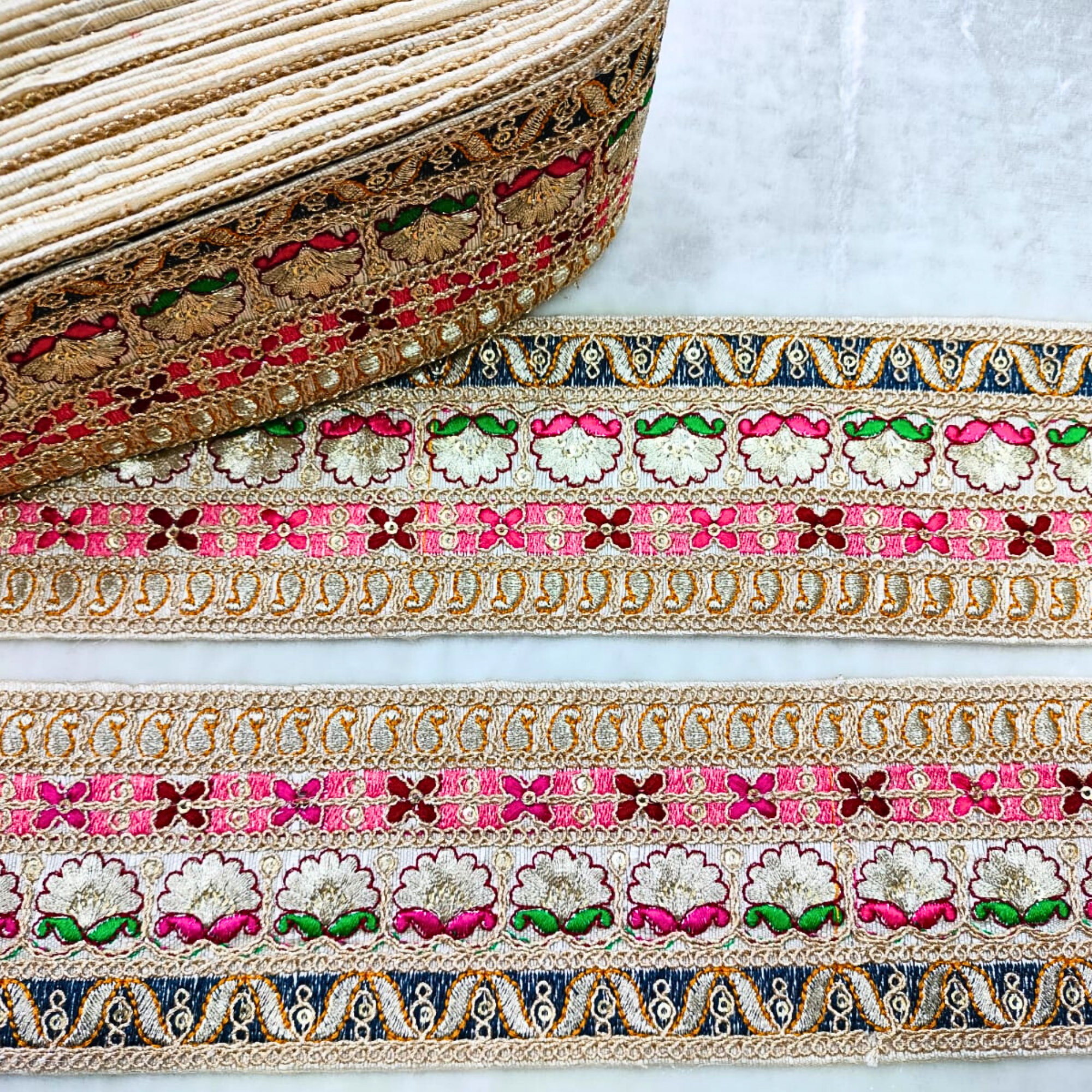 Multicolor Embroidery Work Lace