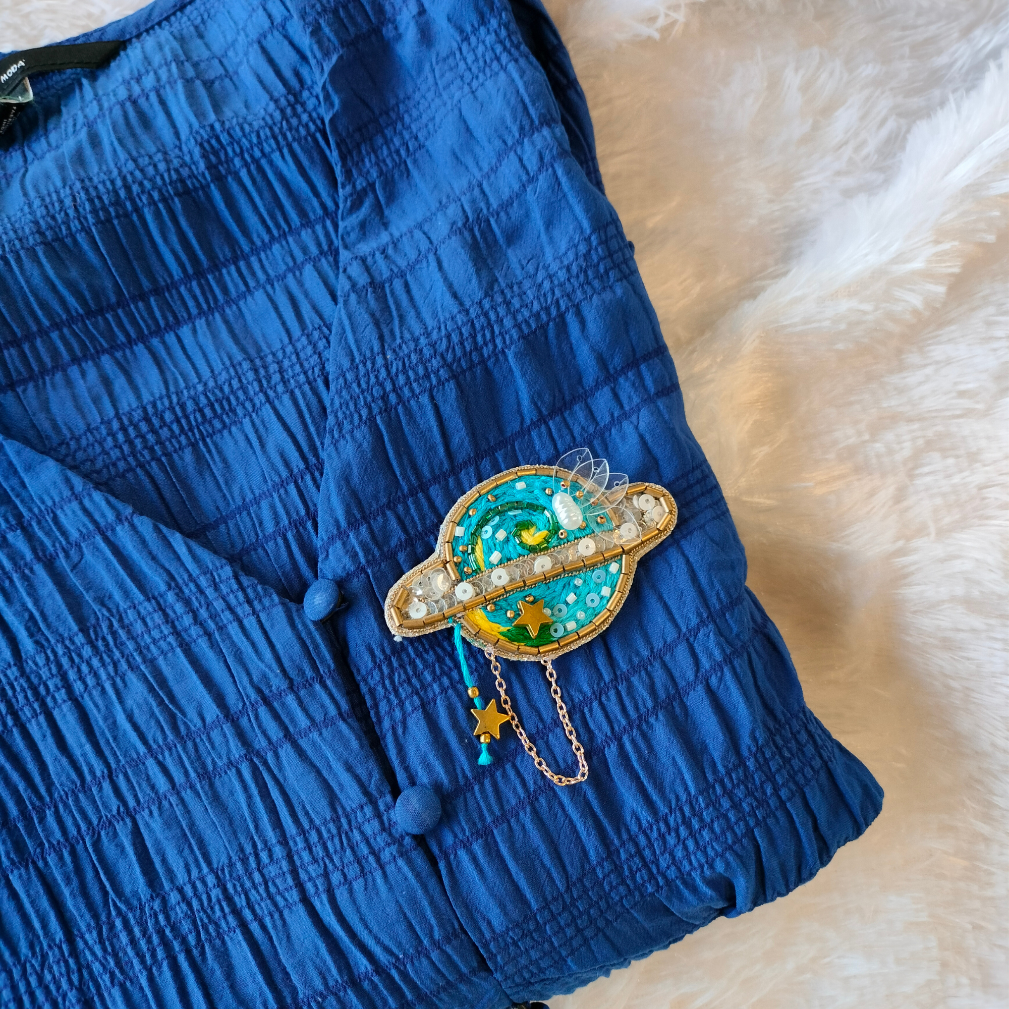 Refined Threadwork Globe Appliqué Handmade Patch