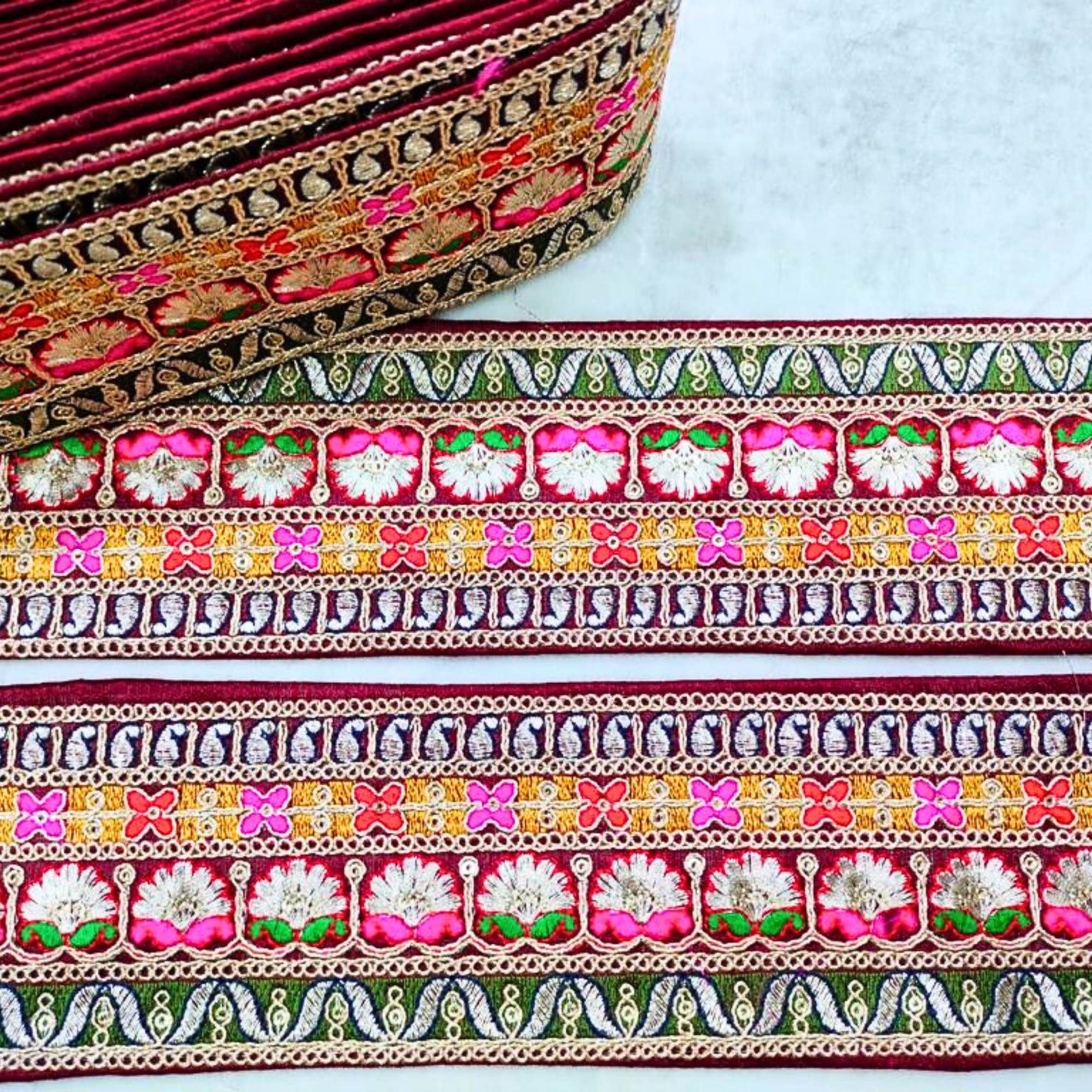 Multicolor Embroidery Work Lace