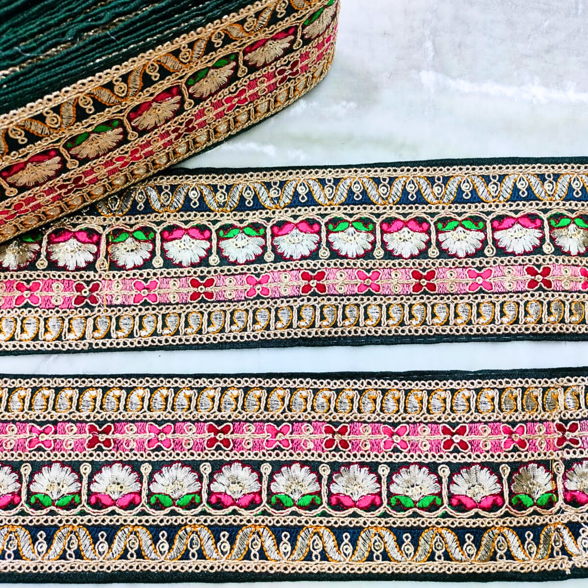 Multicolor Embroidery Work Lace