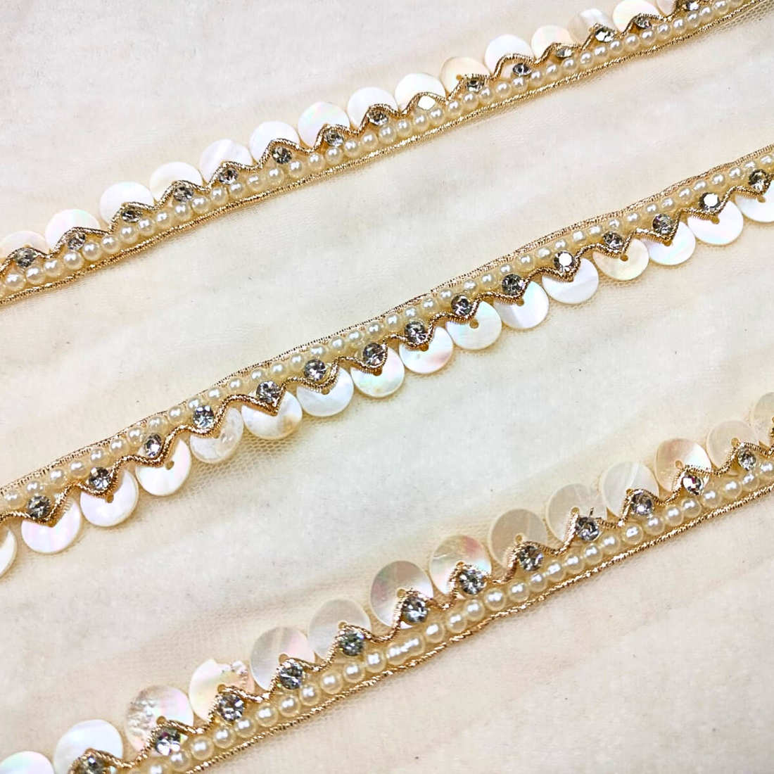 Golden Cutdana Embellished Handwork Lace