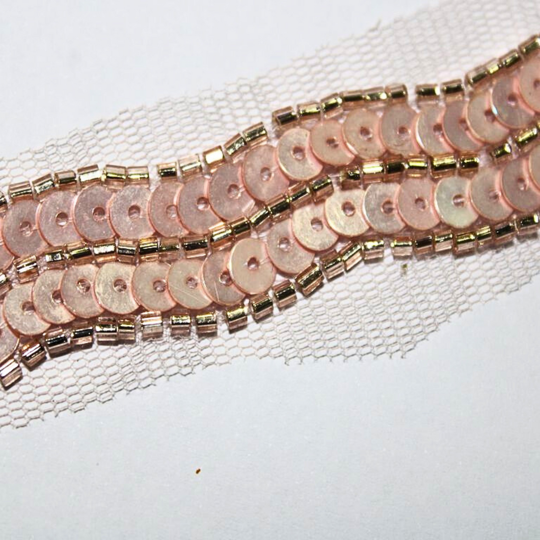 Rose Gold Shimmer Embroidered Handwork Lace Border