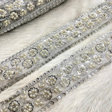 Silver Pearl Embellished Trim