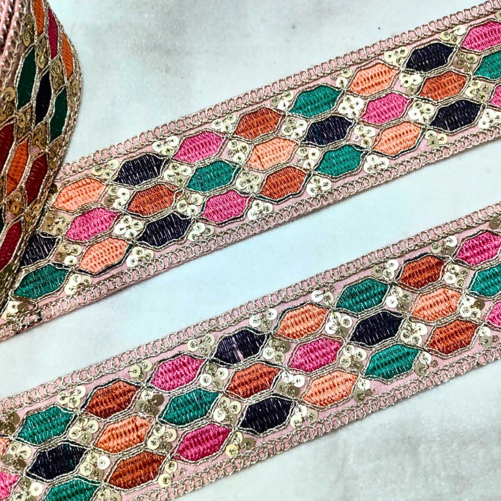 Multicolor Embroidery Work Lace
