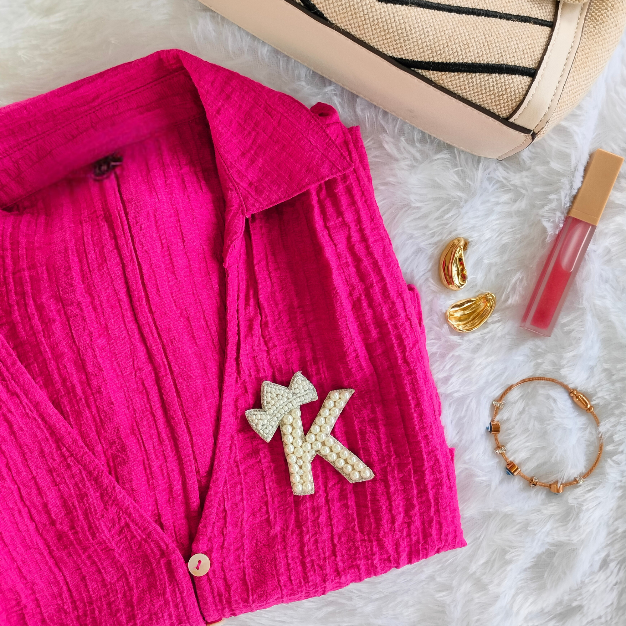 Regal Pearl Crown Alphabet 'K' Patch