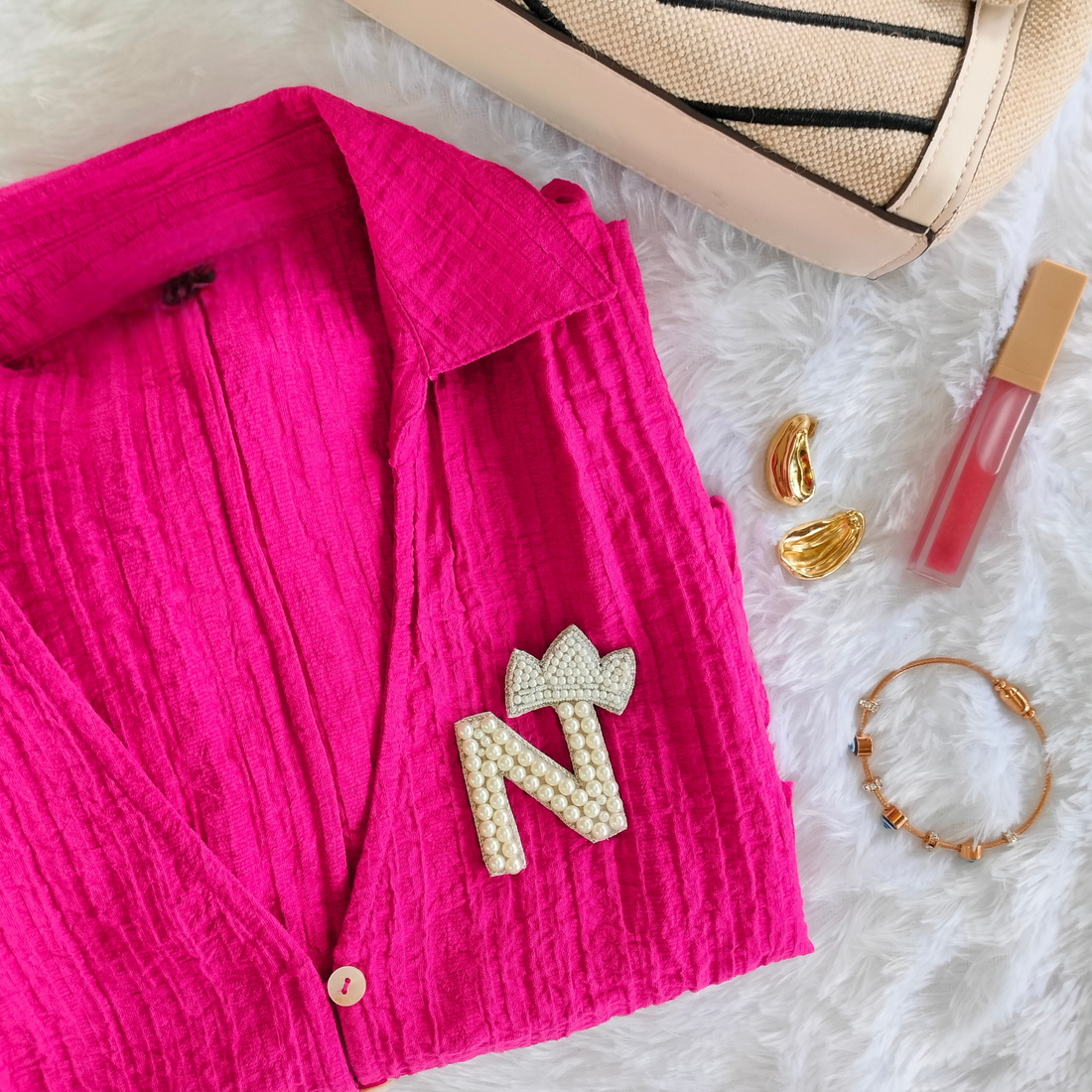 Regal Pearl Crown Alphabet 'N' Patch