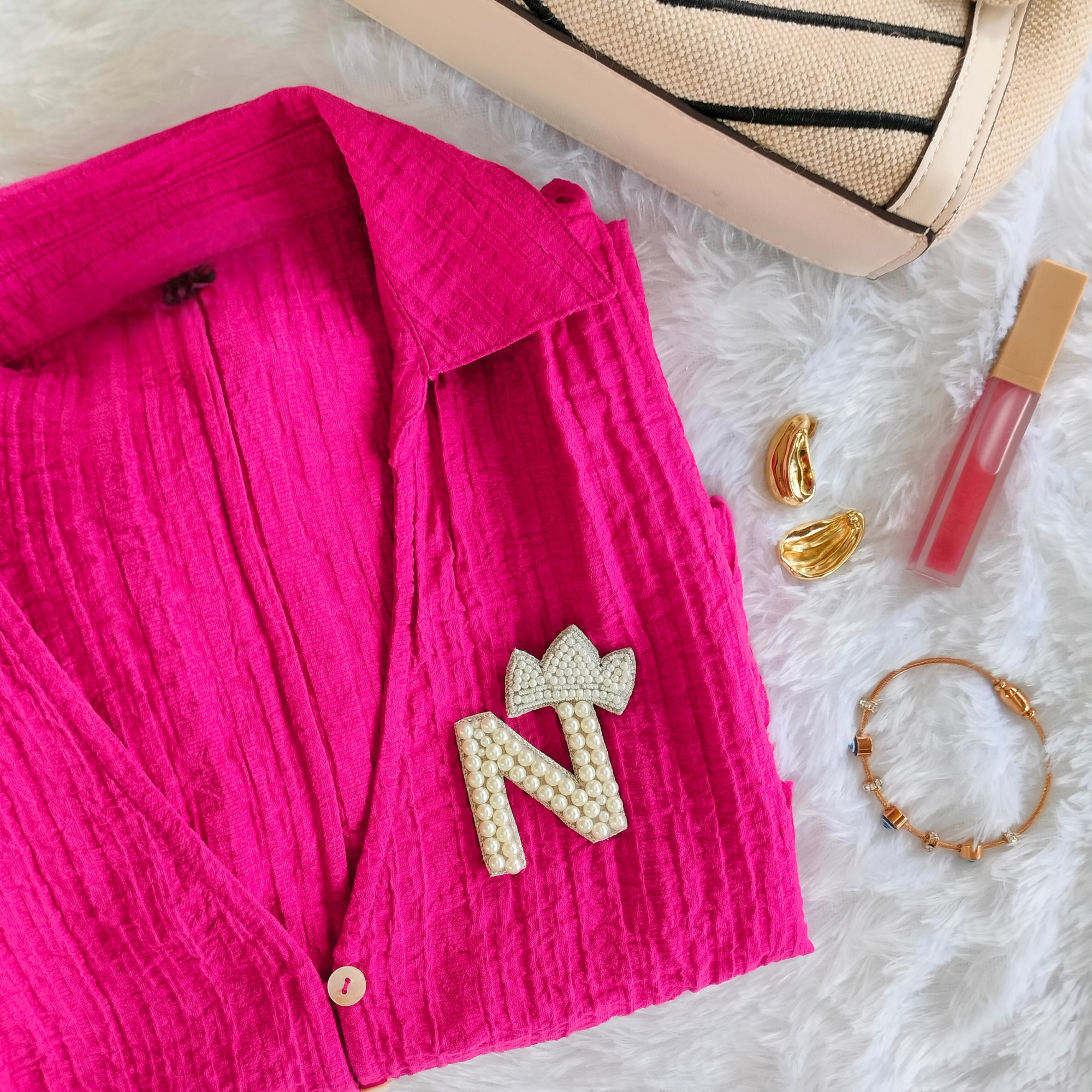 Regal Pearl Crown Alphabet 'N' Patch