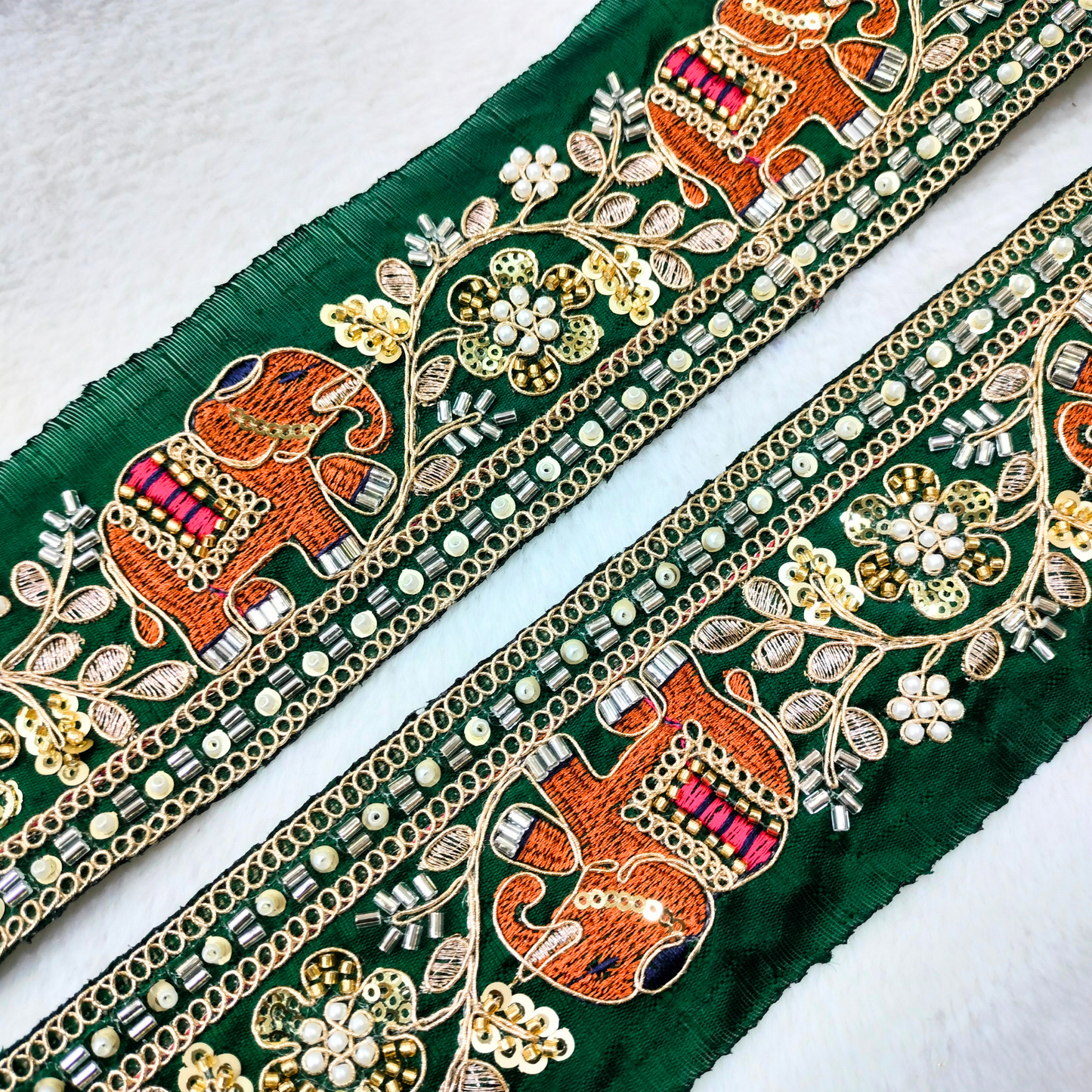 Fancy Green Elephant Embellished Trim