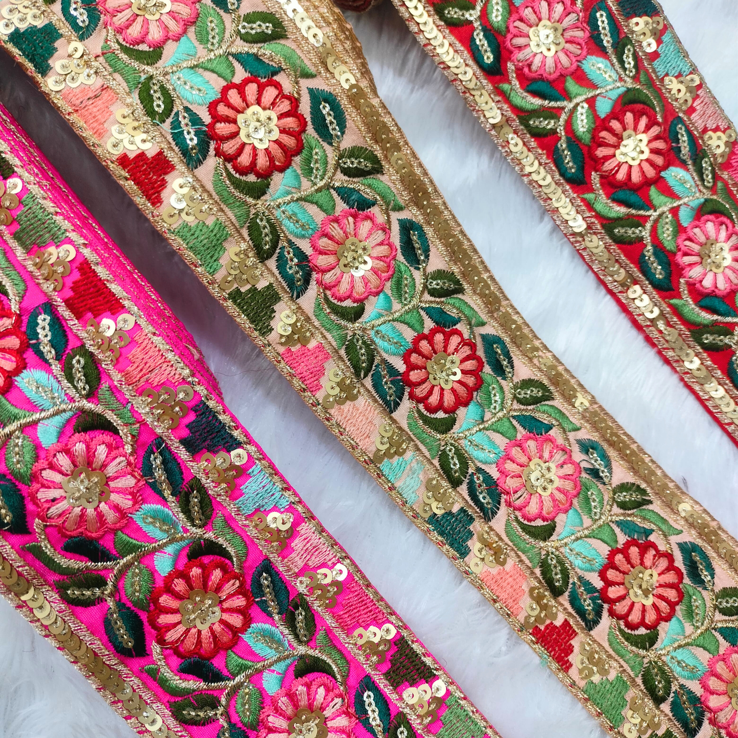 Delicate Peach Multicolor Embroidery Trim