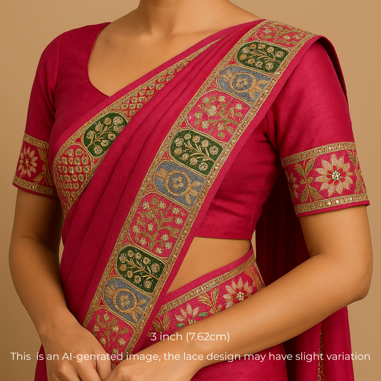 Blush Pink Multicolor Zari Work Lace