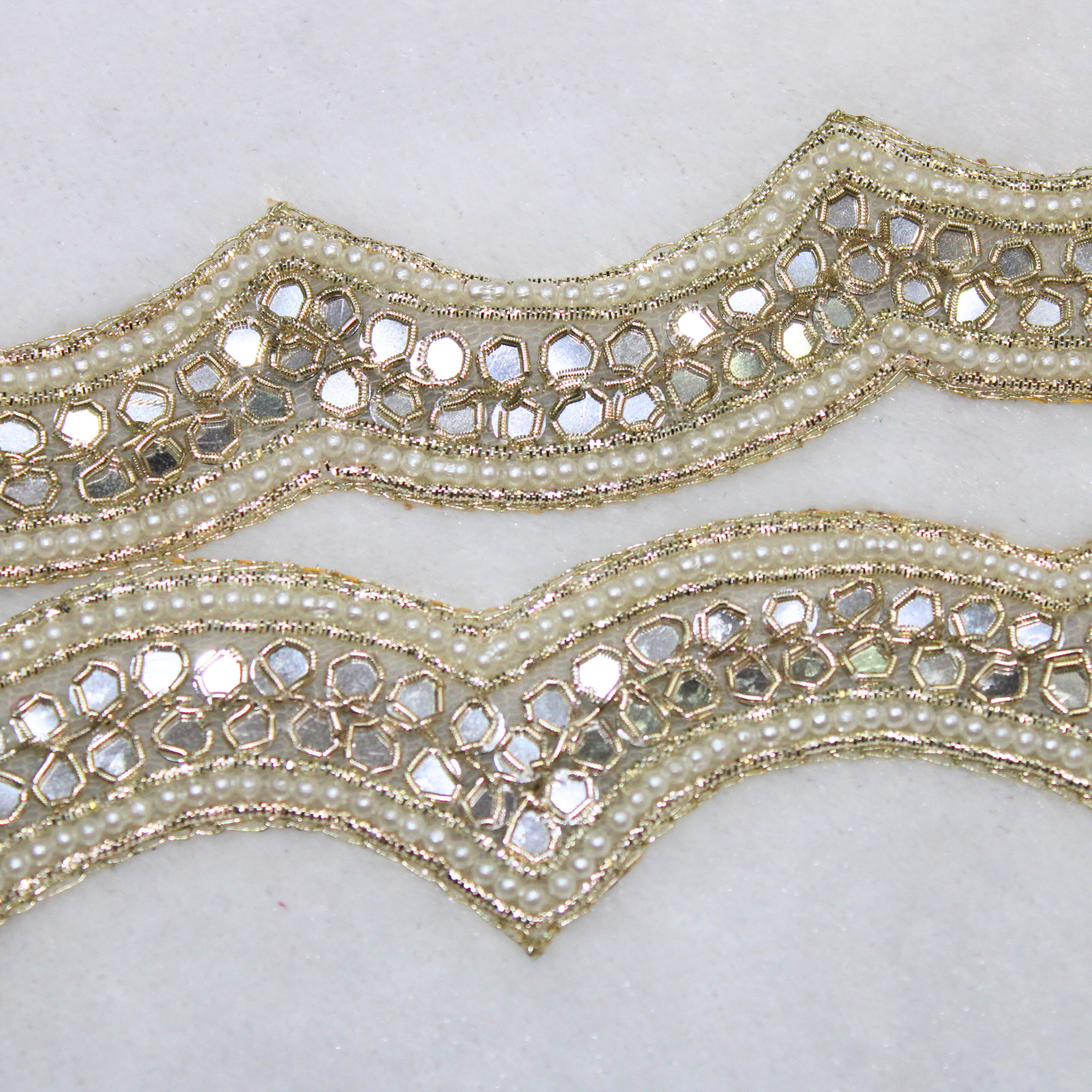 Golden Scalloped Mirror Embellished Handwork Trim
