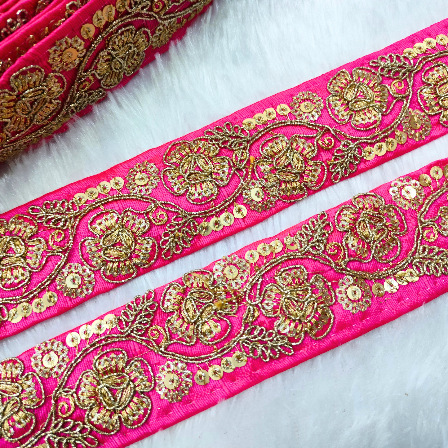Pink Floral Embellished Trim