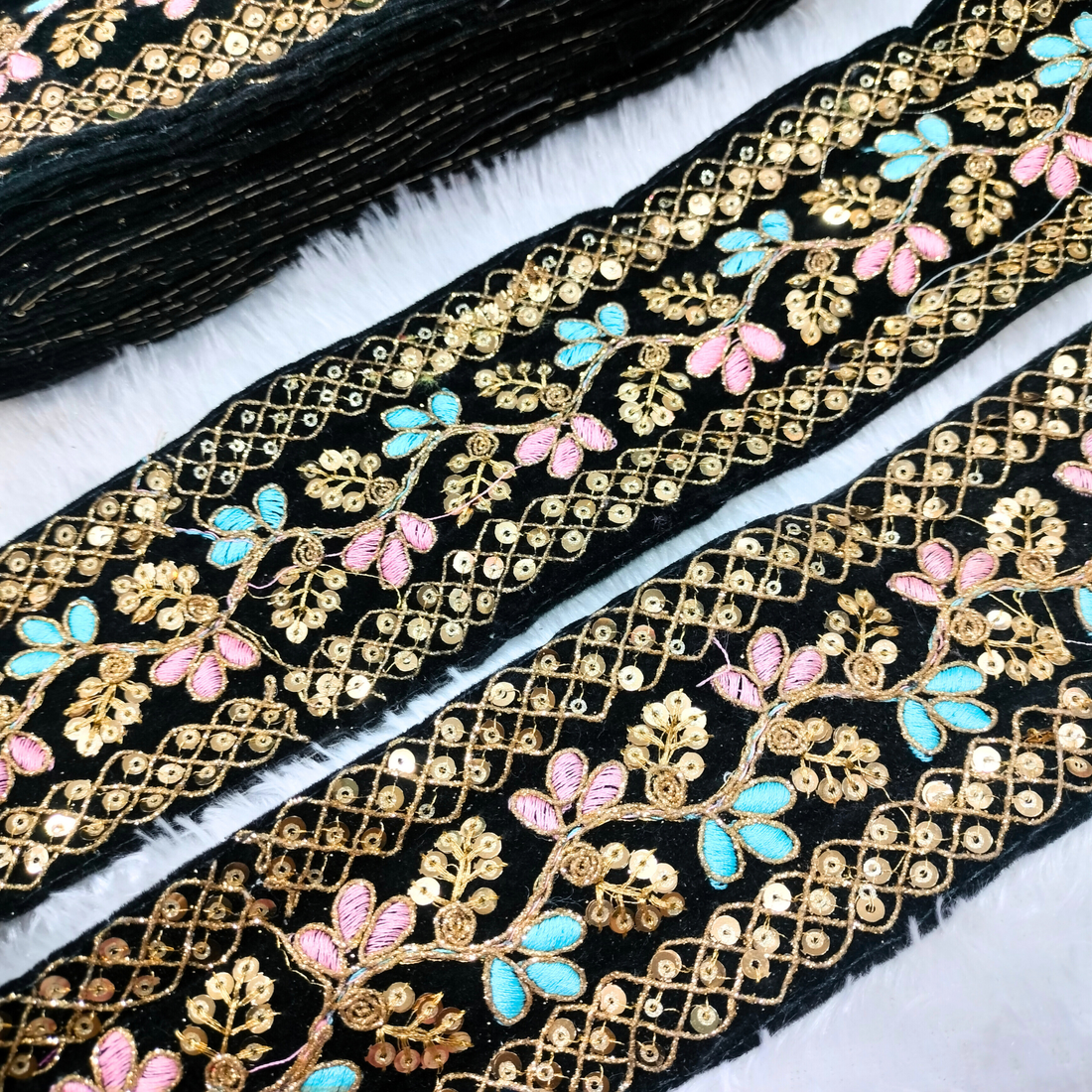Embroidered Floral Sequin Trim