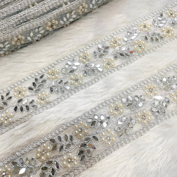 Silver Mirror And Pearl Embellished Trim