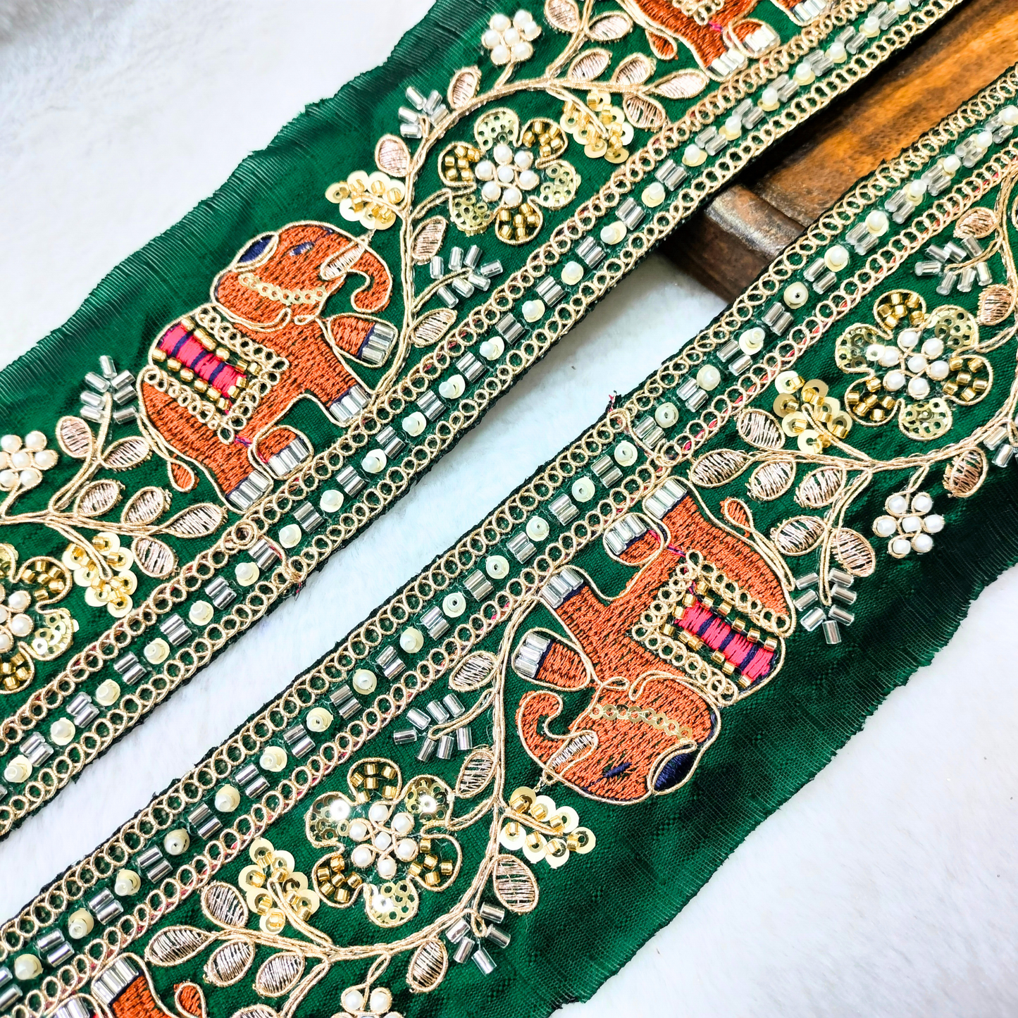 Fancy Green Elephant Embellished Trim