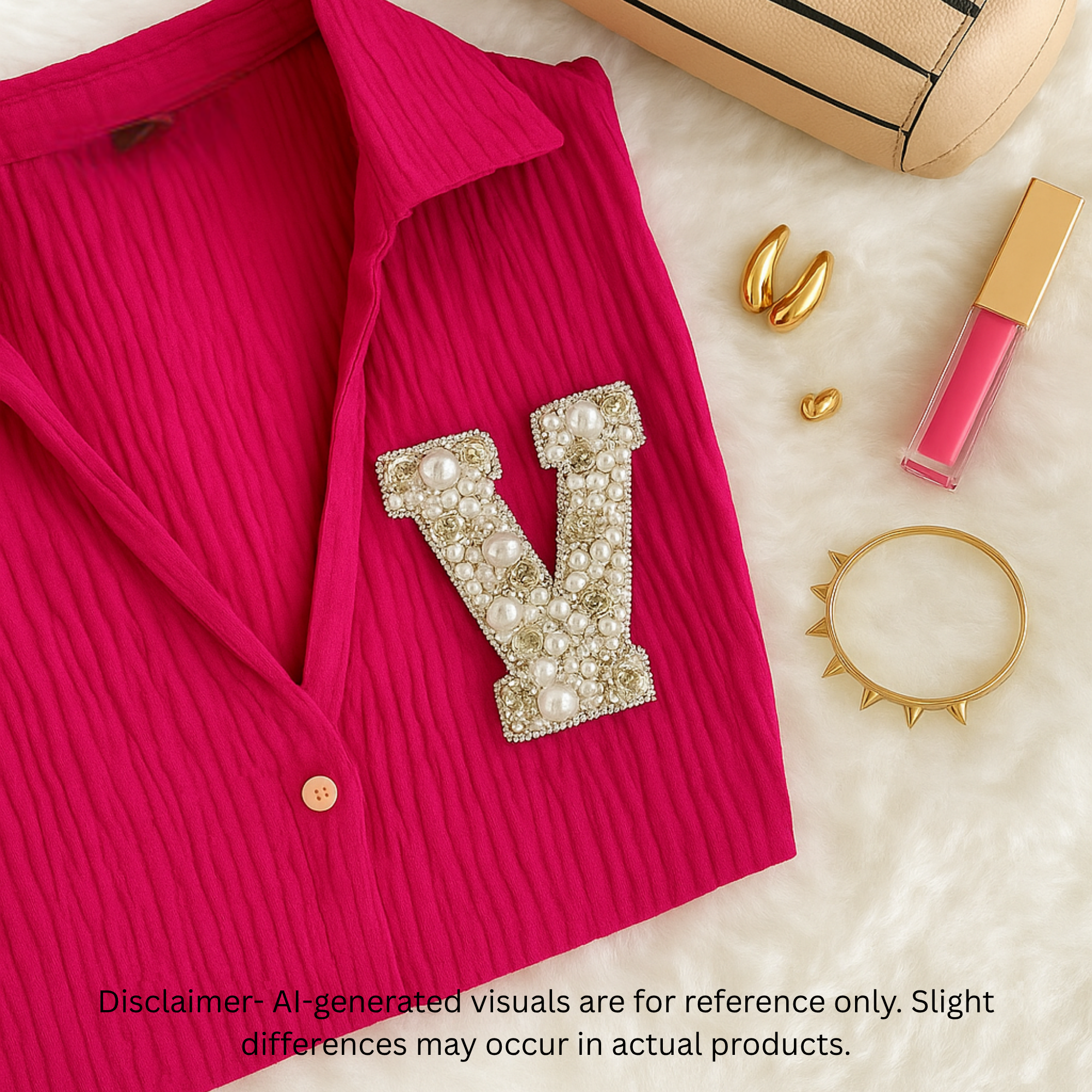 Stone & Pearl Alphabet 'V' Patch