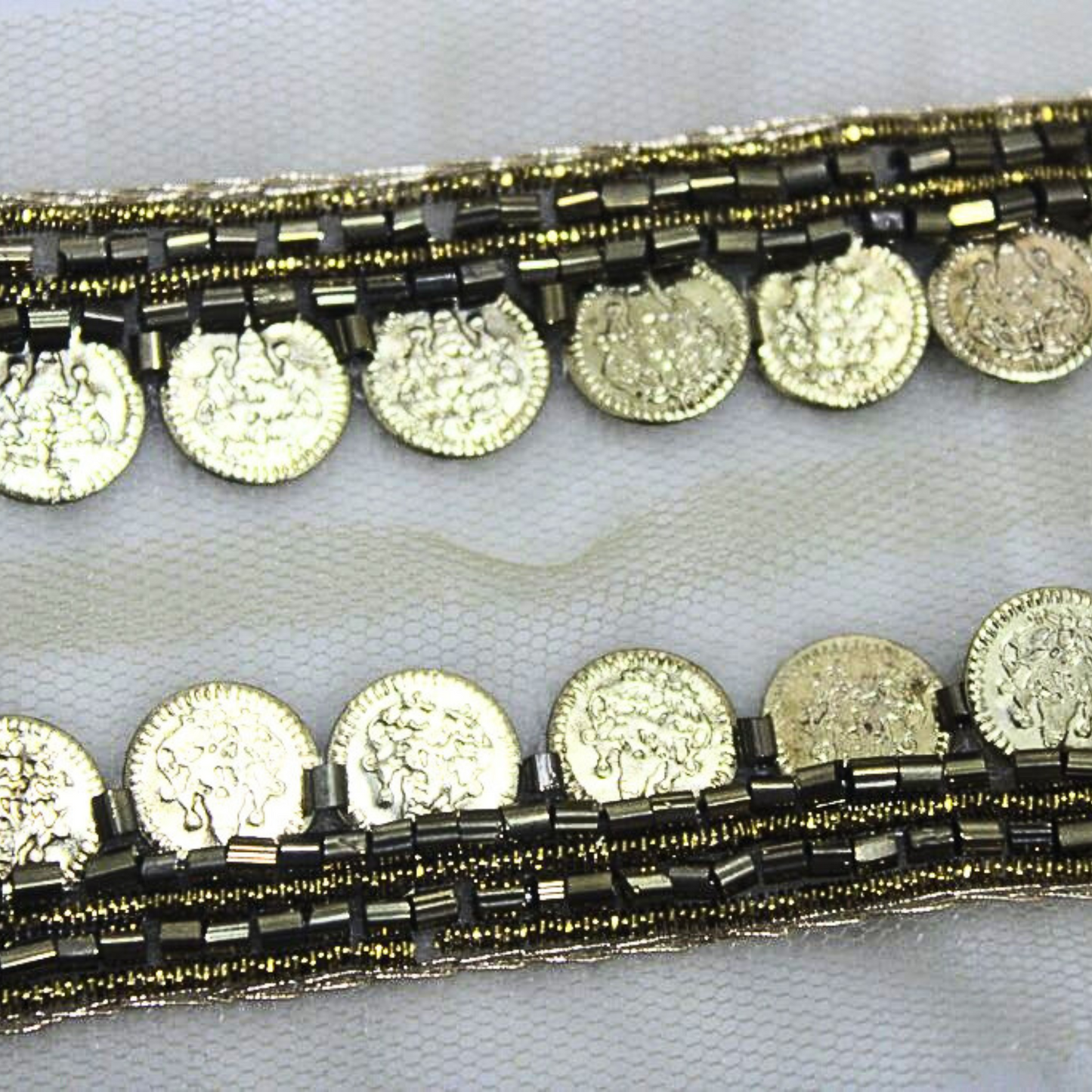 Antique Gold & Silver Embellished Handwork Lace
