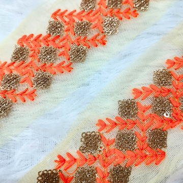 Orange Fancy Zari and Thread Work Embroidered Border
