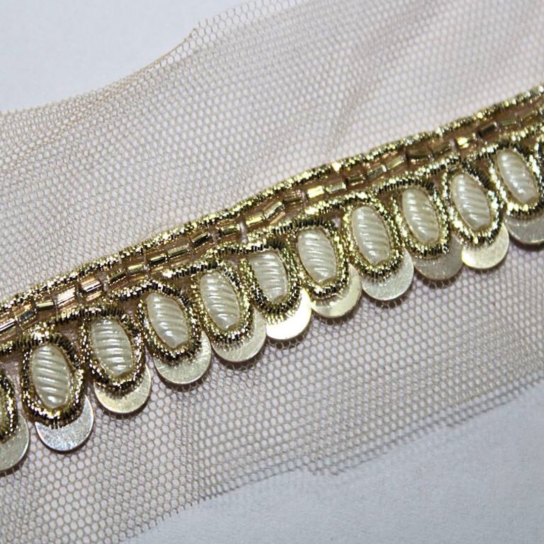 Light Gold Shimmer Embroidered Handwork Lace