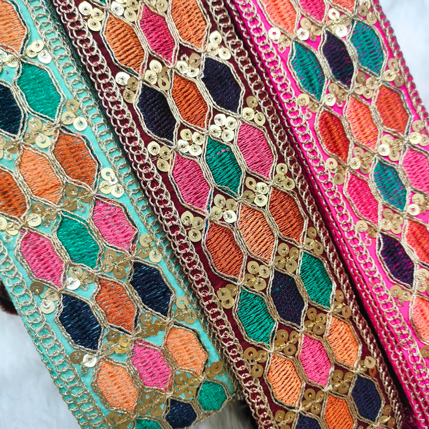 Green Multicolor Embroidery Work Lace