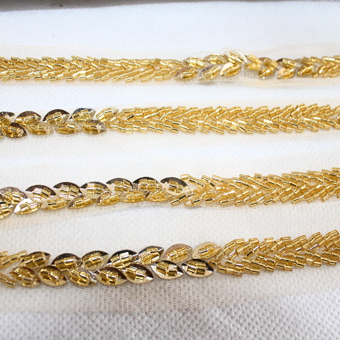 Golden Twinkling Beads Handwork Lace Border
