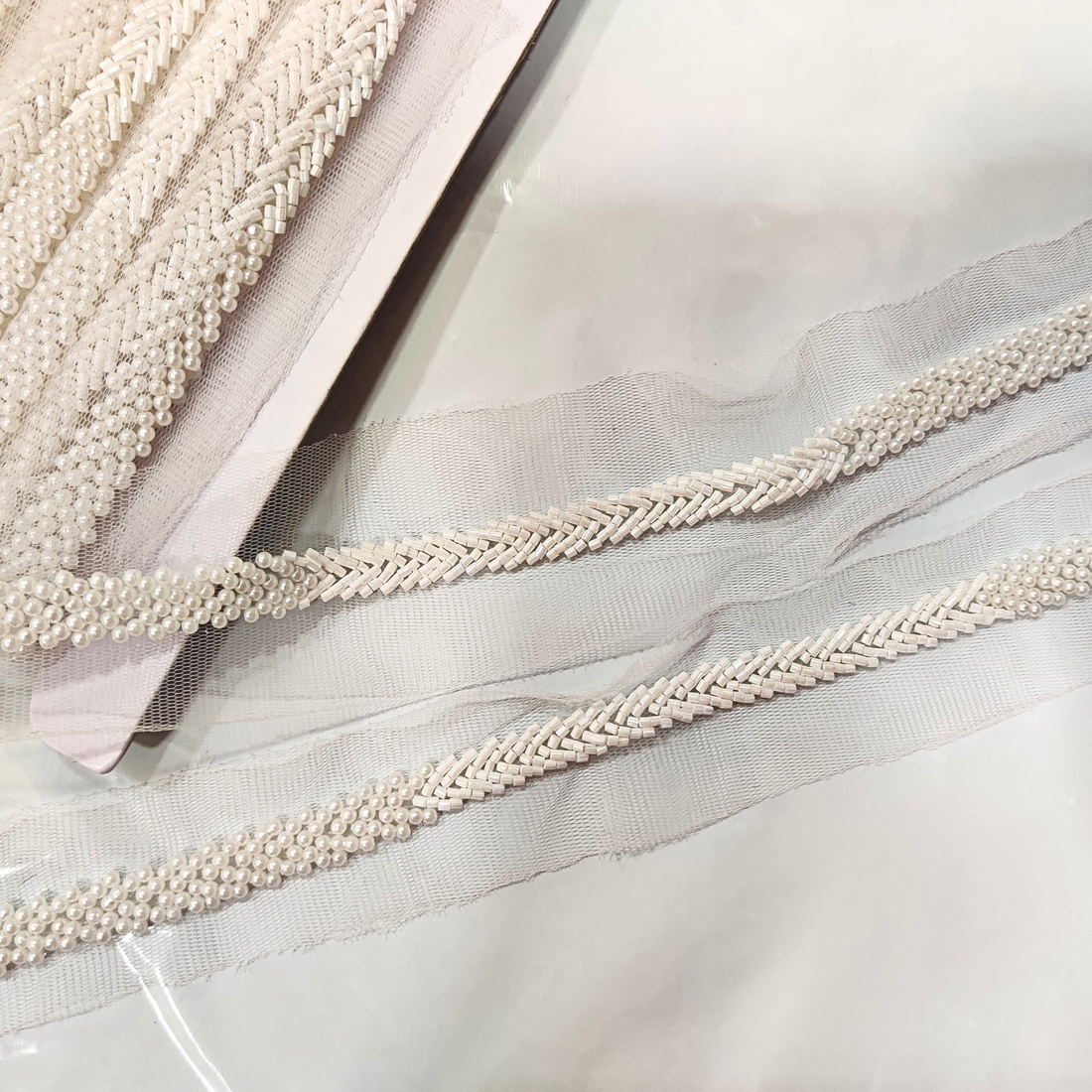 White Twinkling Beads Handcrafted Trim