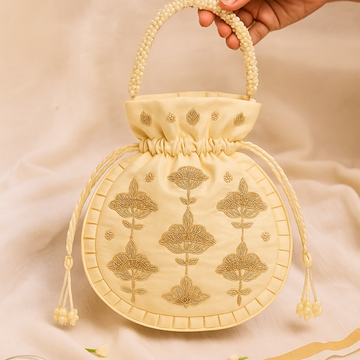 Classic Ivory Zardozi Potli Bag