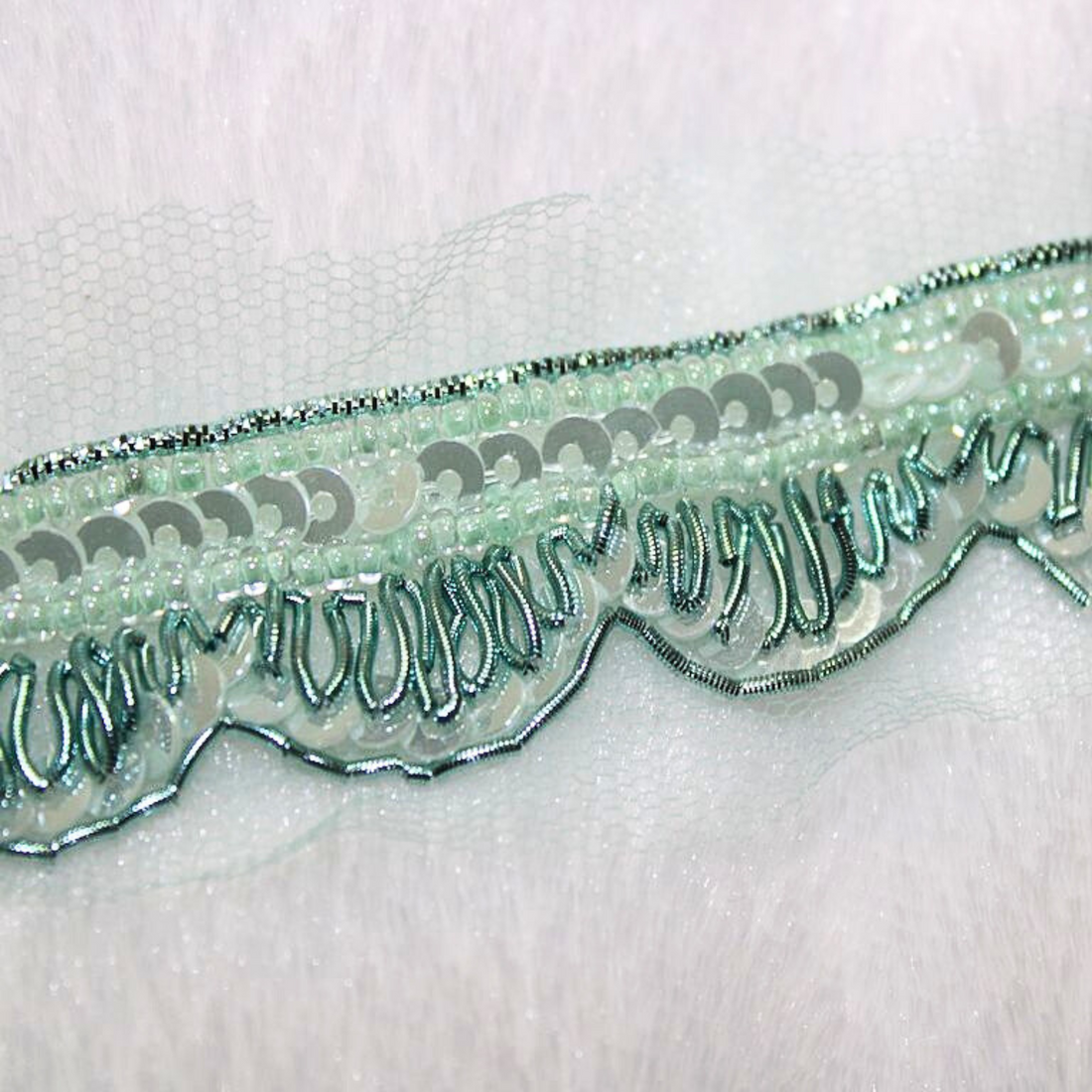 Sea Blue Sequin Embellished Handcrafted Trim