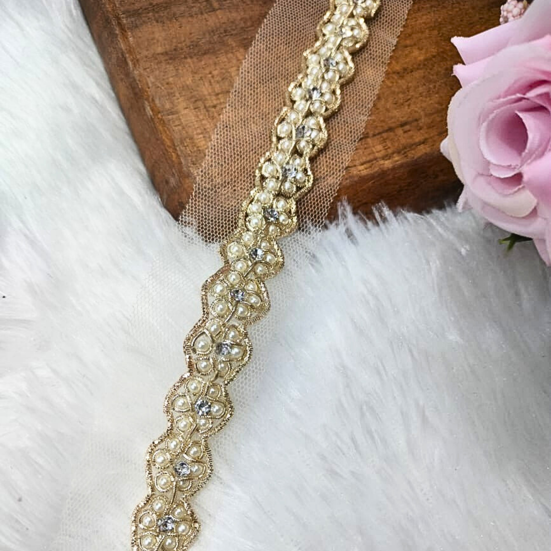 Light Gold Shimmer Embroidered Handcrafted Trim