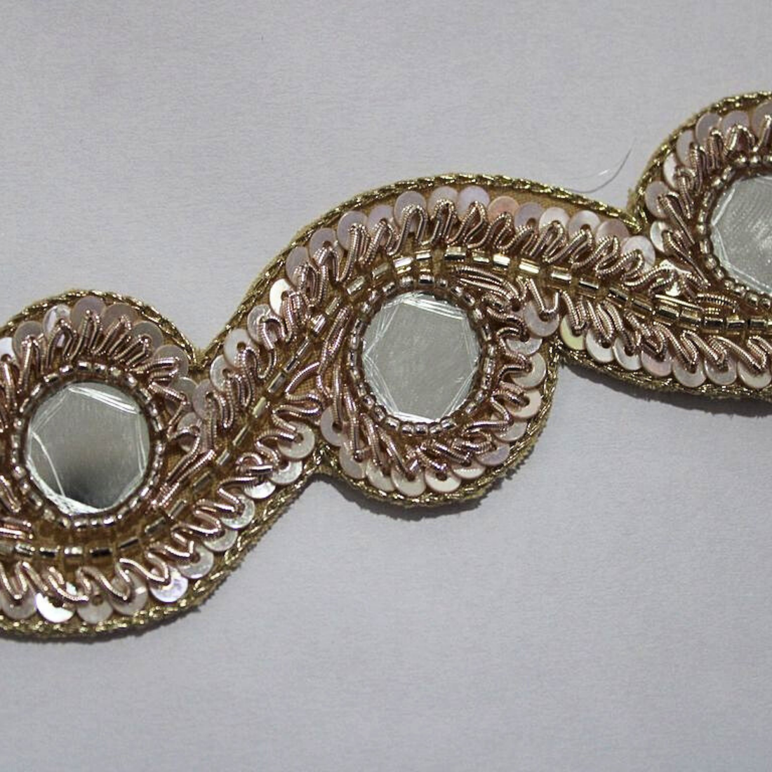 Rose Gold Mirror Work Handcrafted Trim