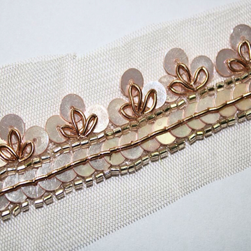 Exclusive Rose Gold Sequin Floral Handwork Lace