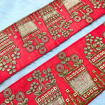 Orange Fancy Zari and Thread Work Embroidered Border