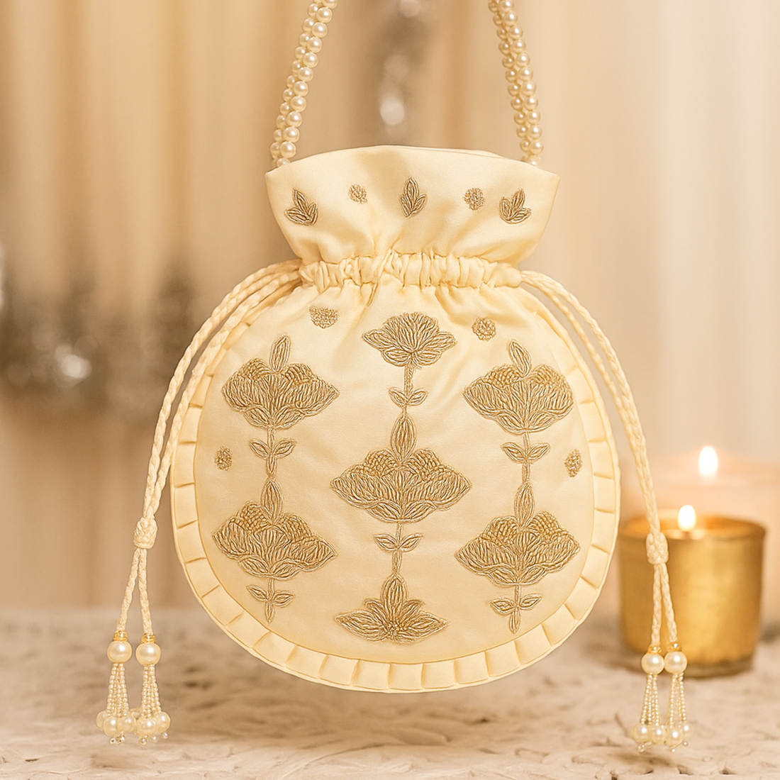 Classic Ivory Zardozi Potli Bag