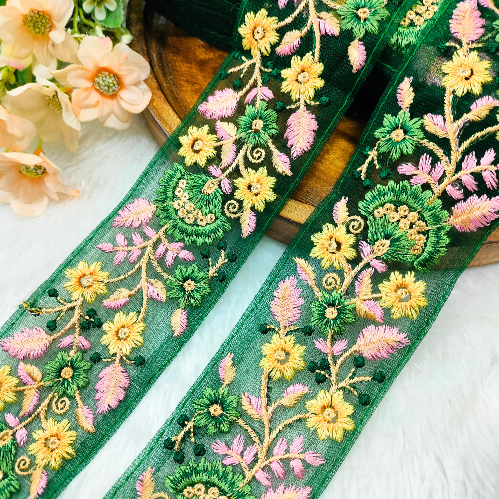 Floral Embroidered Net Lace