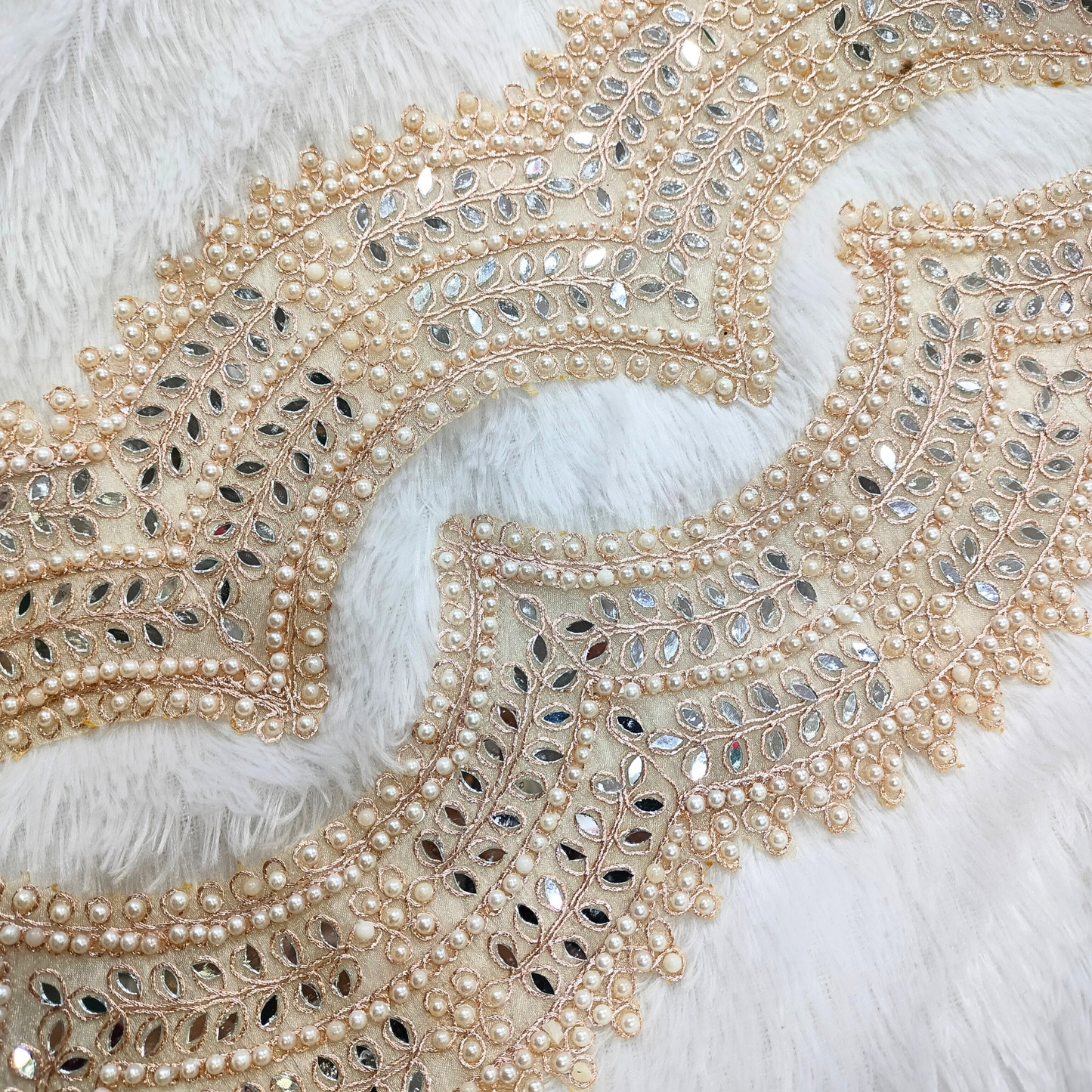 Golden Mirror And Pearl Work Scalloped Trim