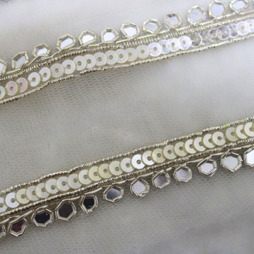 Light Gold Mirror Sequin Handcrafted Lace