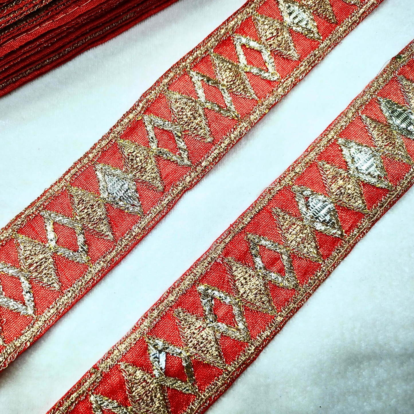 Orange Fancy Zari and Thread Work Embroidered Border