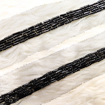 Black Twinkling Beads Handwork Lace Border