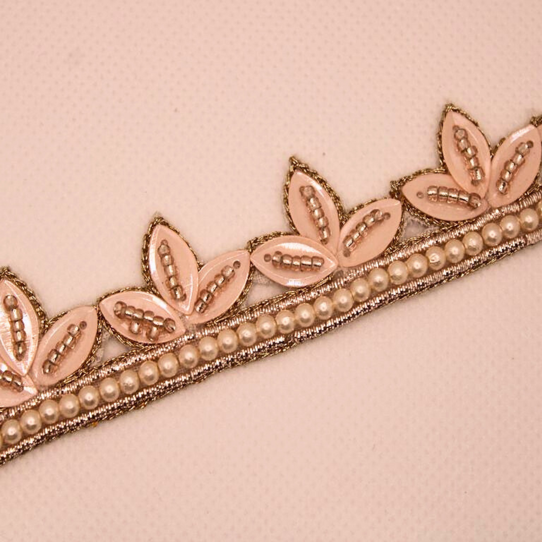 Peach Floral Embellished  Handwork Lace