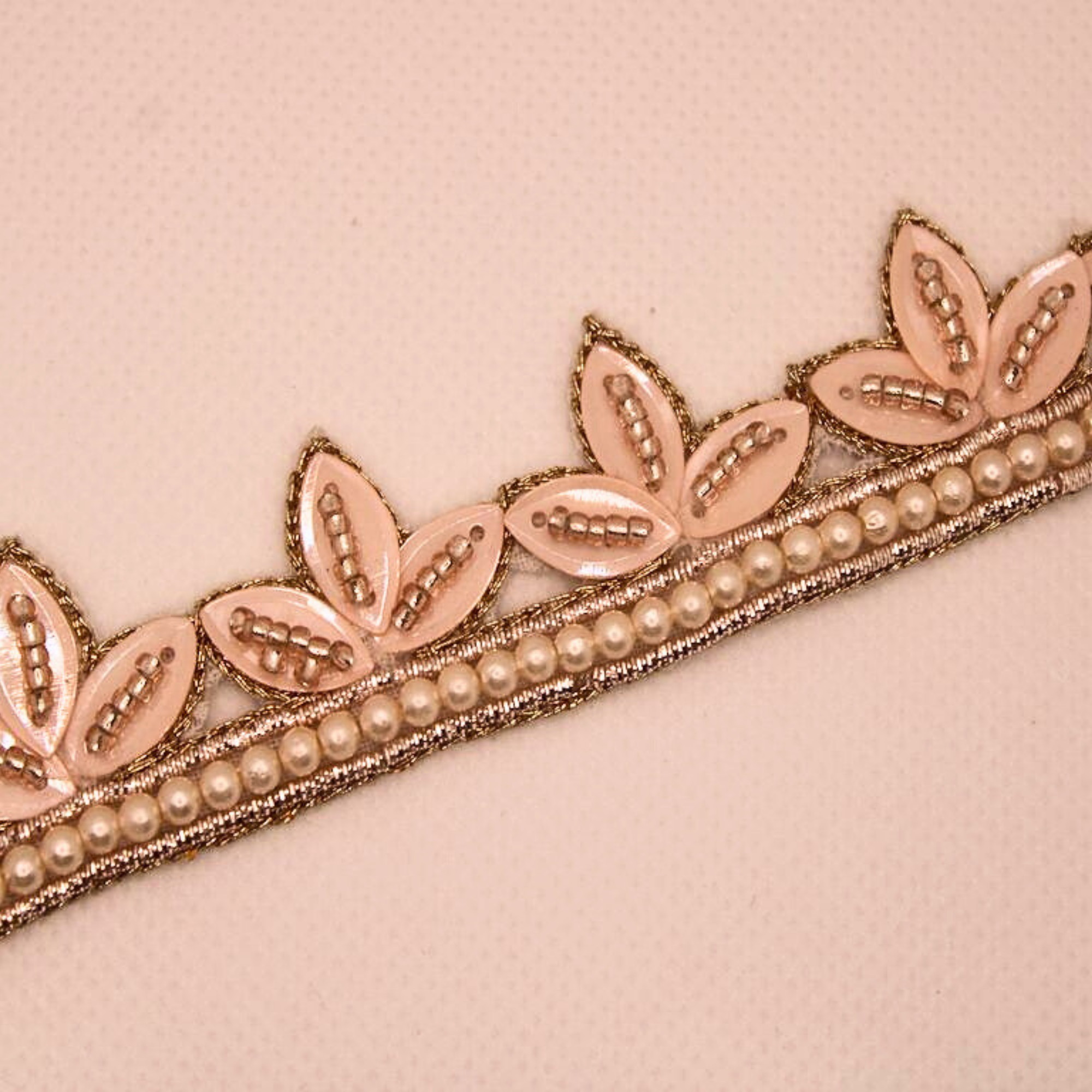 Peach Floral Embellished  Handwork Lace