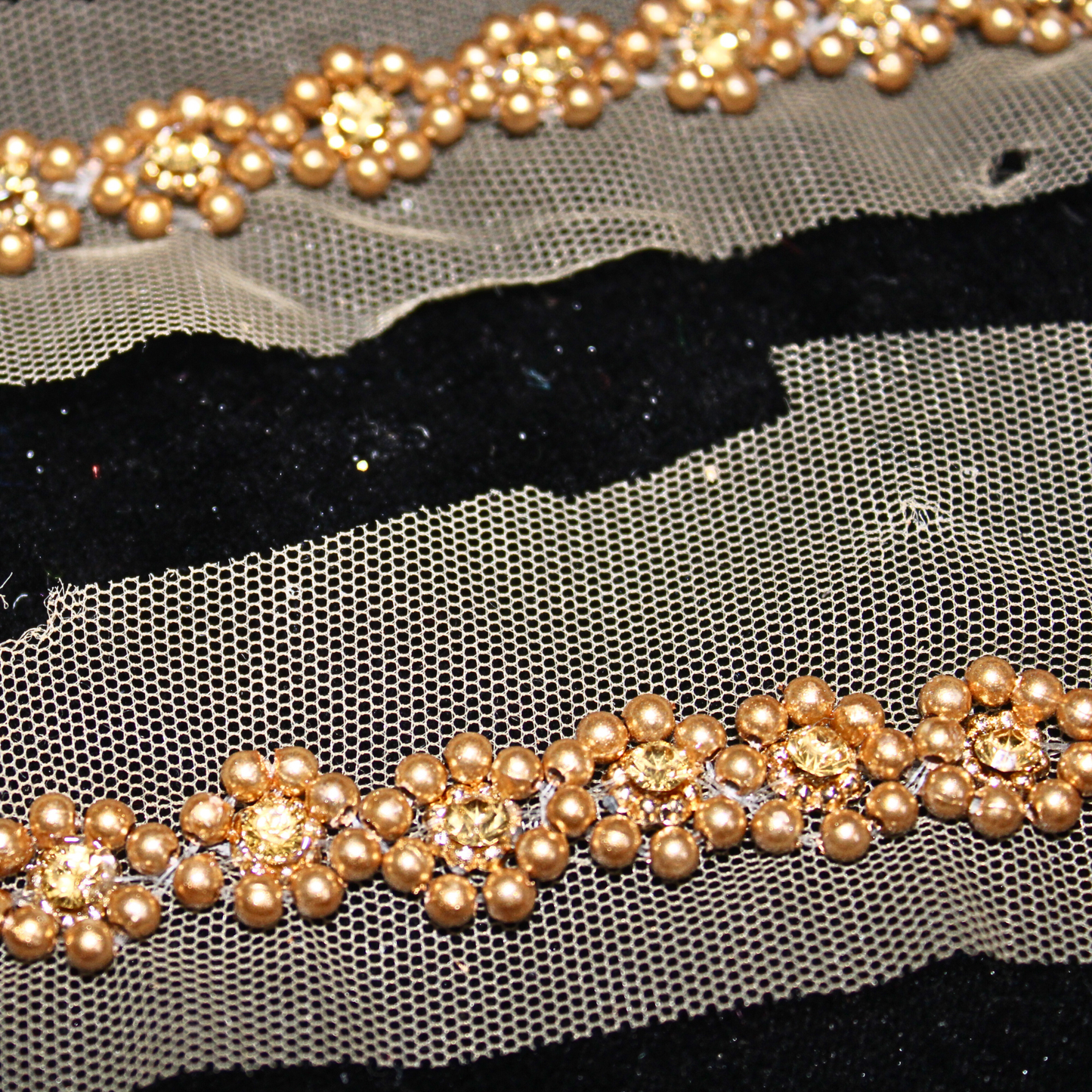 Golden Beads Floral Handwork Trim