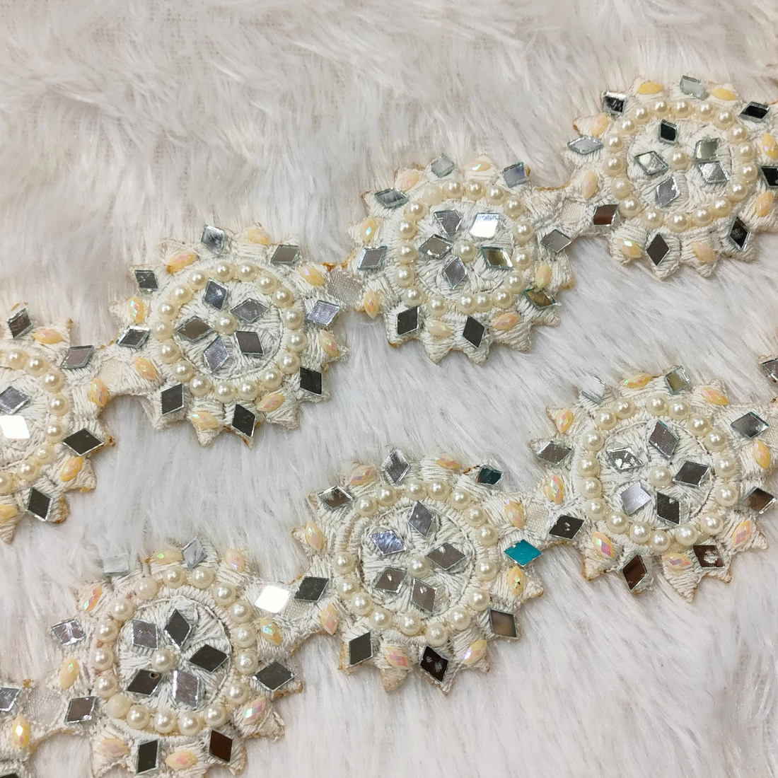 Floral Mirror Work Trim Embellishments