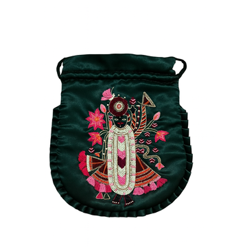Emerald Green Shreenathji Embroidered Potli