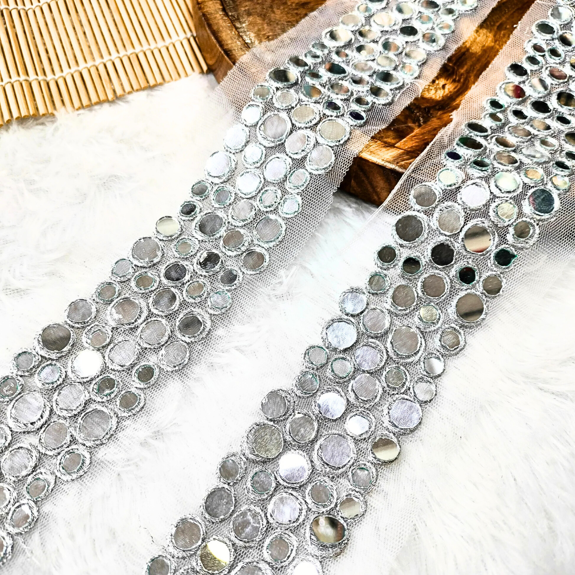 Embellished Mirror Work Lace Border