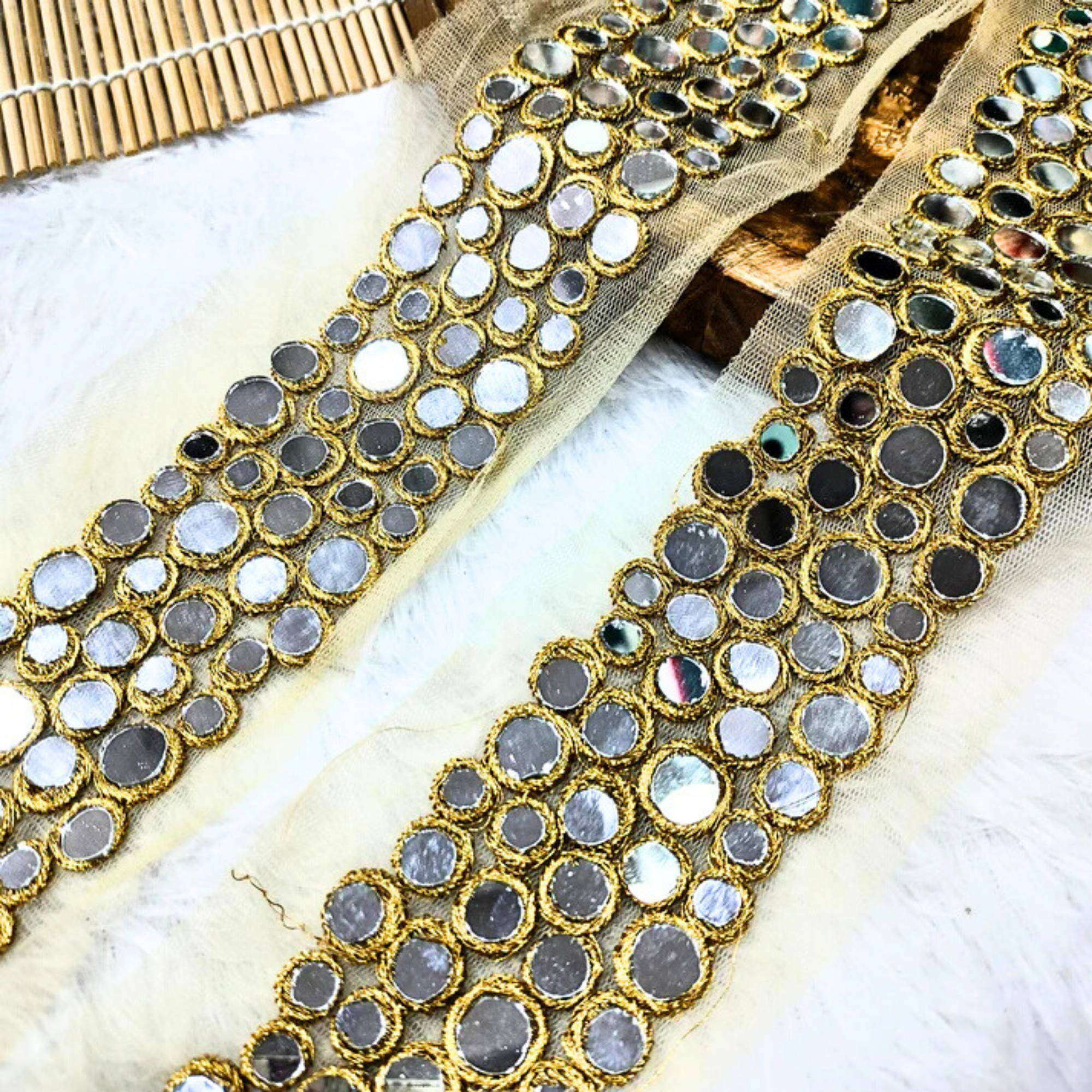 Embellished Mirror Work Lace Border