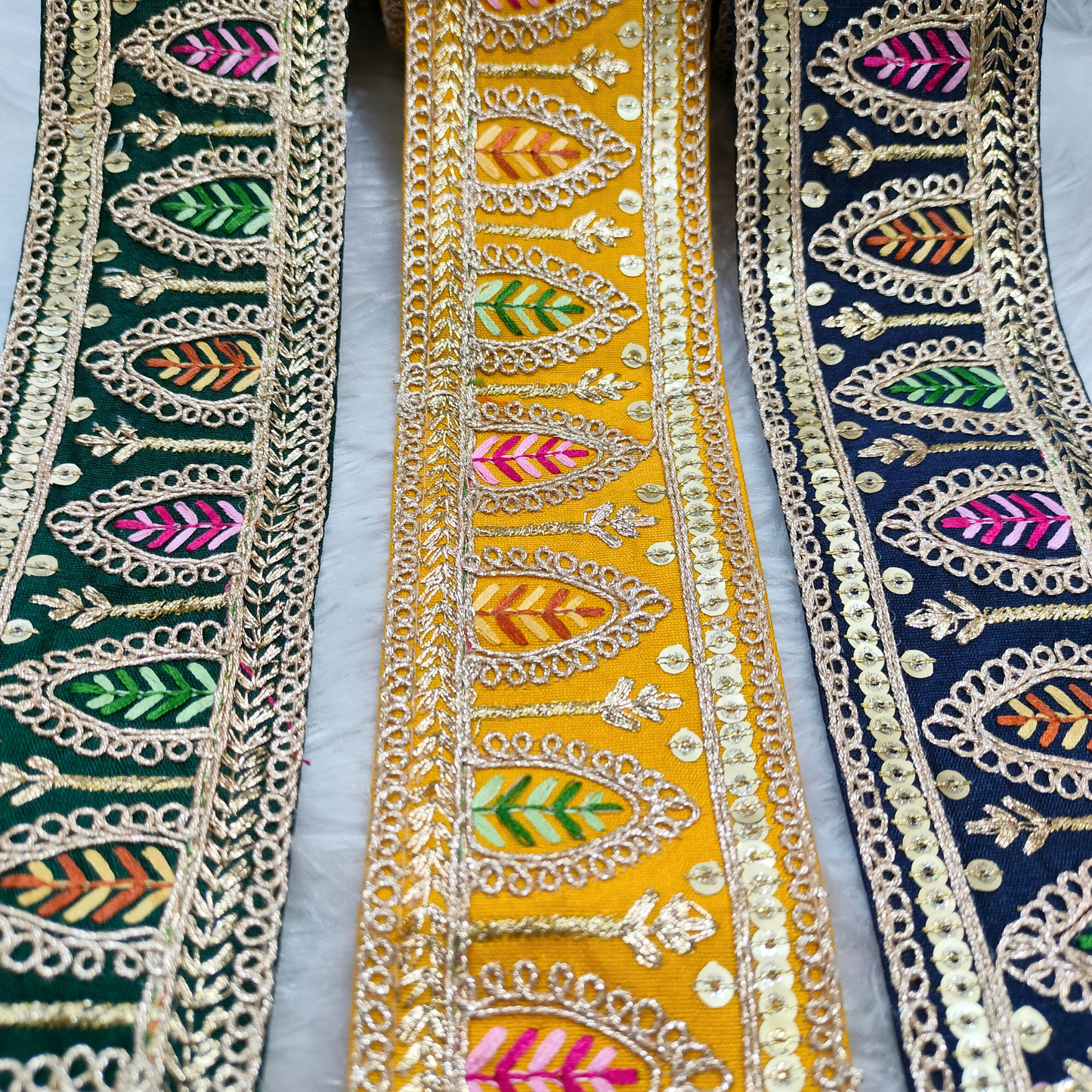 Dark Blue Embellished Embroidered Trim